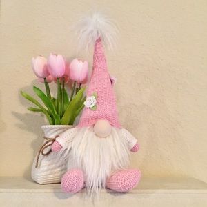 🐇 Easter | Spring Pink & White Knit Gnome
